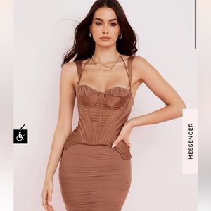HOUSE OF CB Talya Toffee Corset MIDI Dress (10/12 or L+)